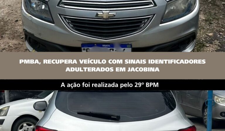PMBA recupera veículo com sinais identificadores adulterados em Jacobina