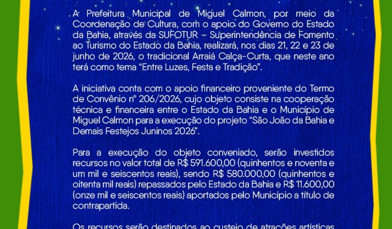Arraiá Calça Curta conta com apoio da SUFOTUR