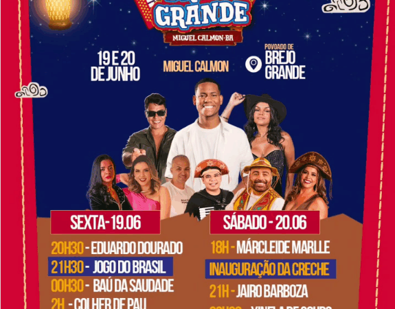 Confira a programação do Arraiá de Brejo Grande, em Miguel Calmon
