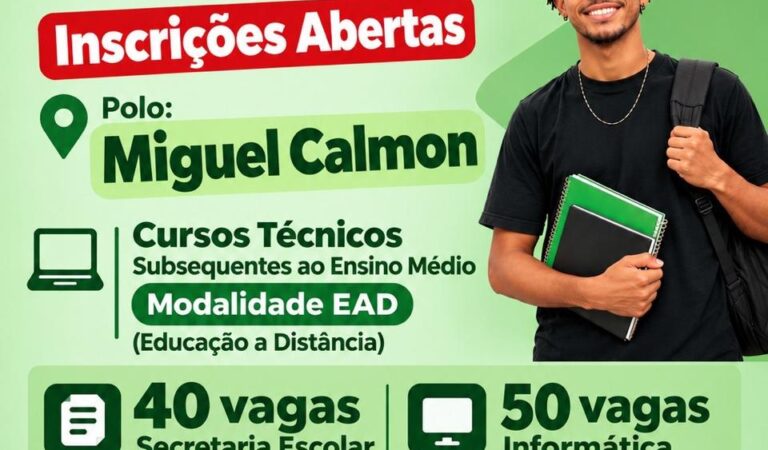 Parceria entre IFBA e Prefeitura de Miguel Calmon abre 90 vagas para cursos técnicos na modalidade EaD; saiba como participar